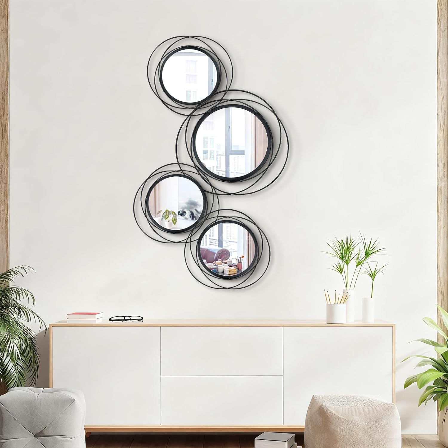 Boho Black Round Mirror - View 2