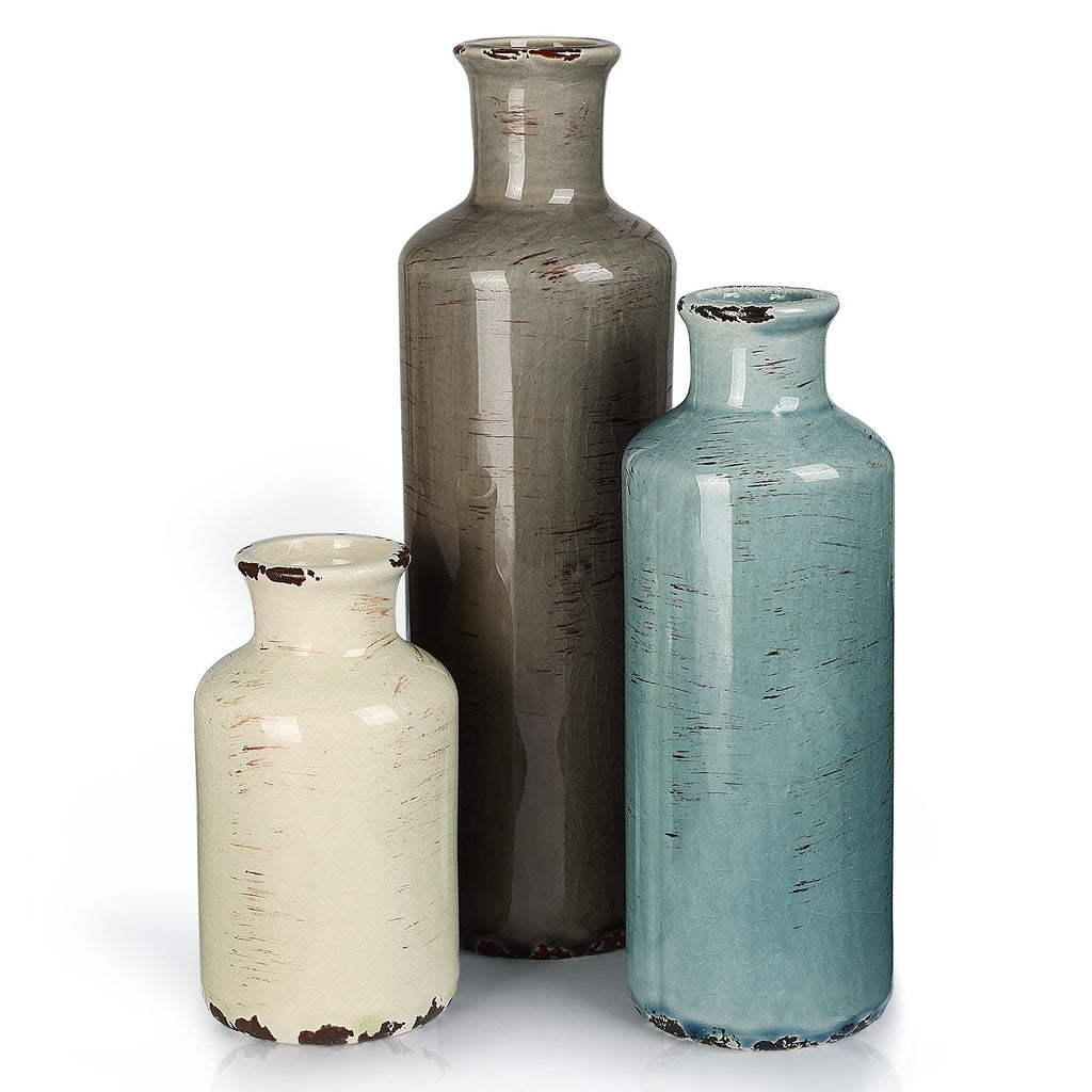 Farmhouse Beige Flower Vase — Set of 3