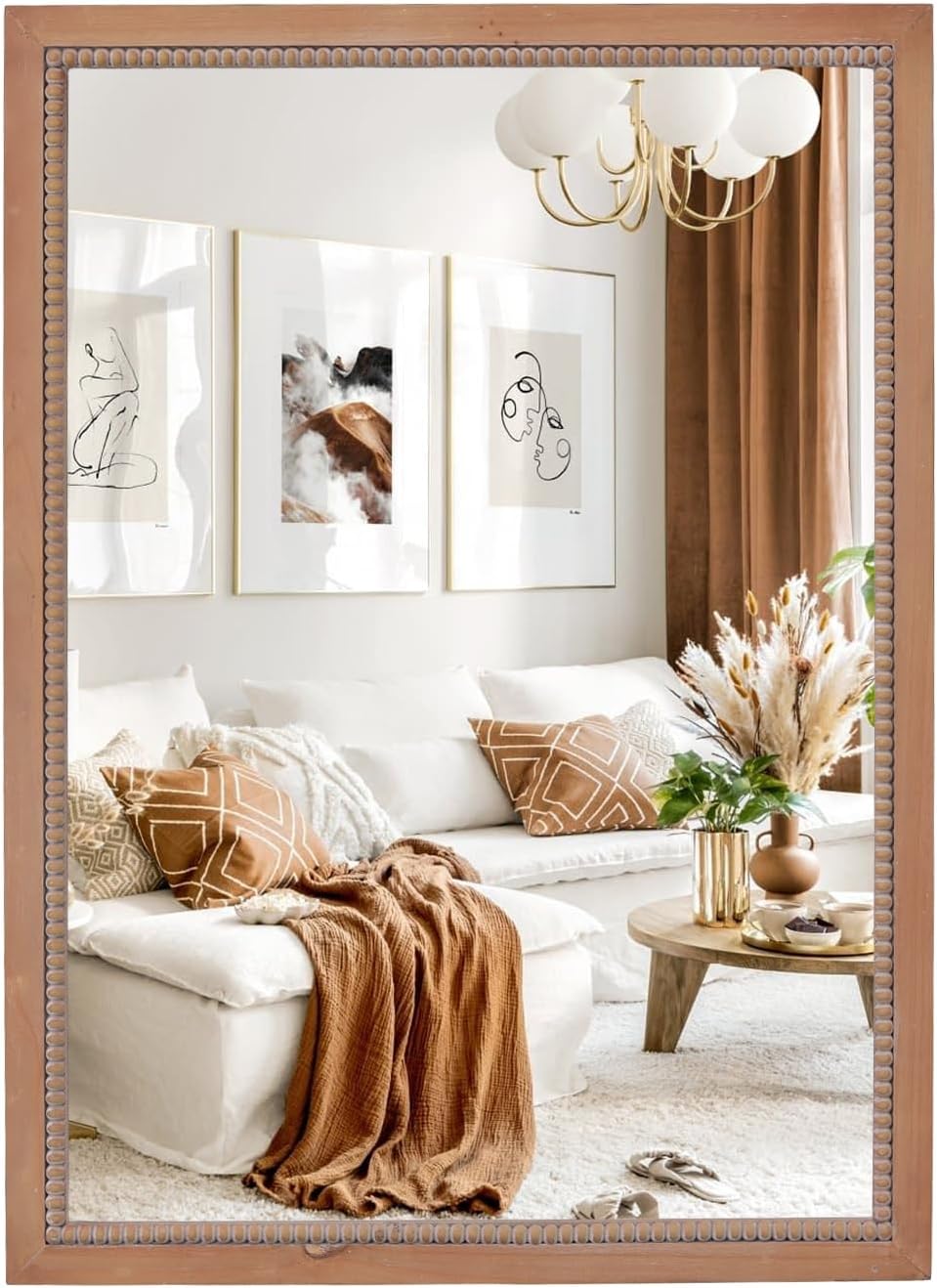 Round Boho Brown Wall Mirror — 24" — 30"L x 22"W