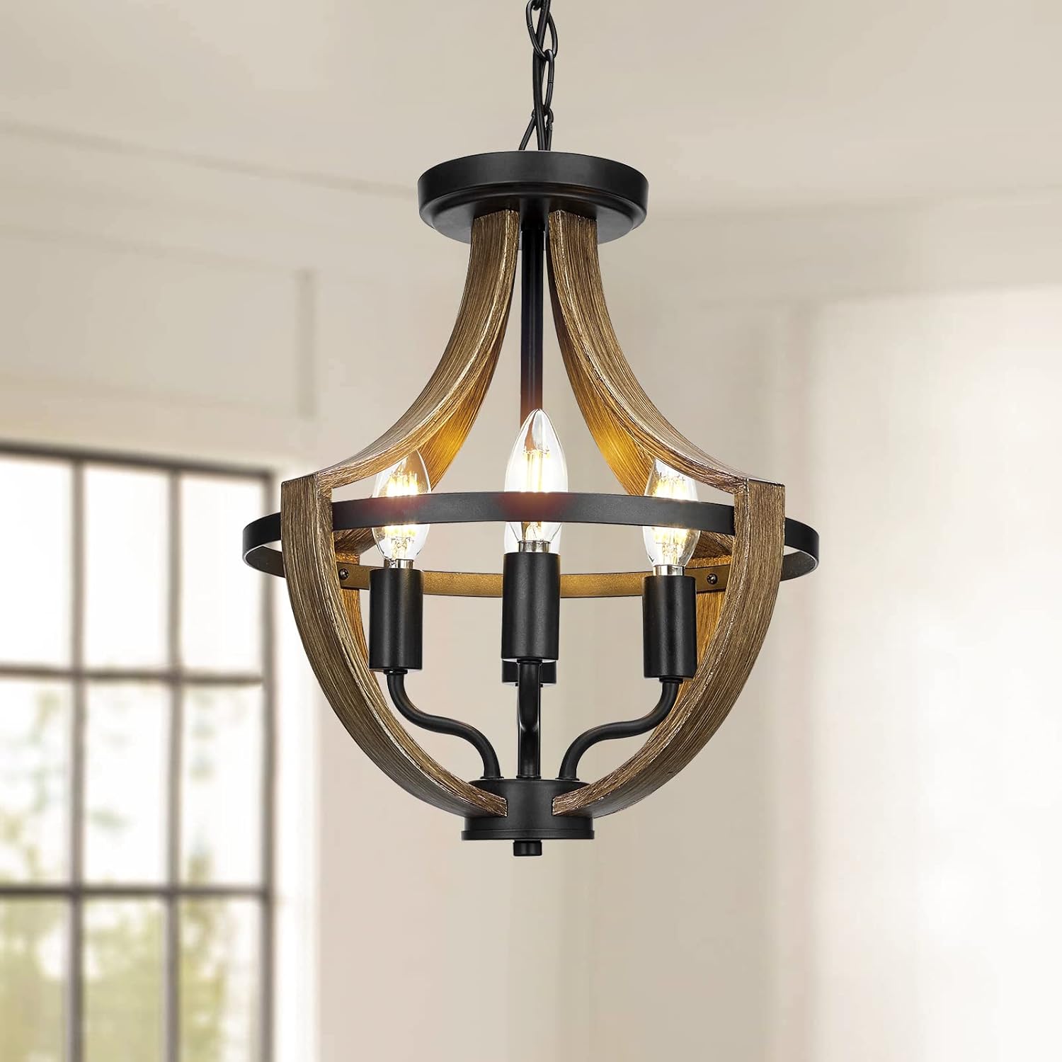 Adjustable Farmhouse Wood Chandelier — 5-Light — 13.1"/4-Light