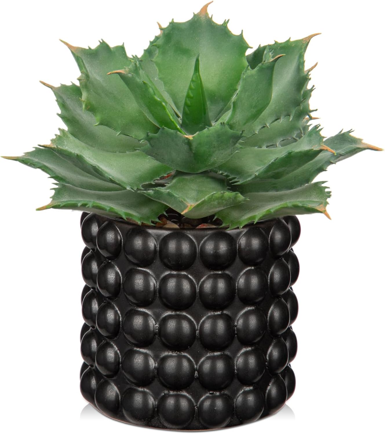 Farmhouse Black Faux Plant — Agave-bubble Ceramic Pot
