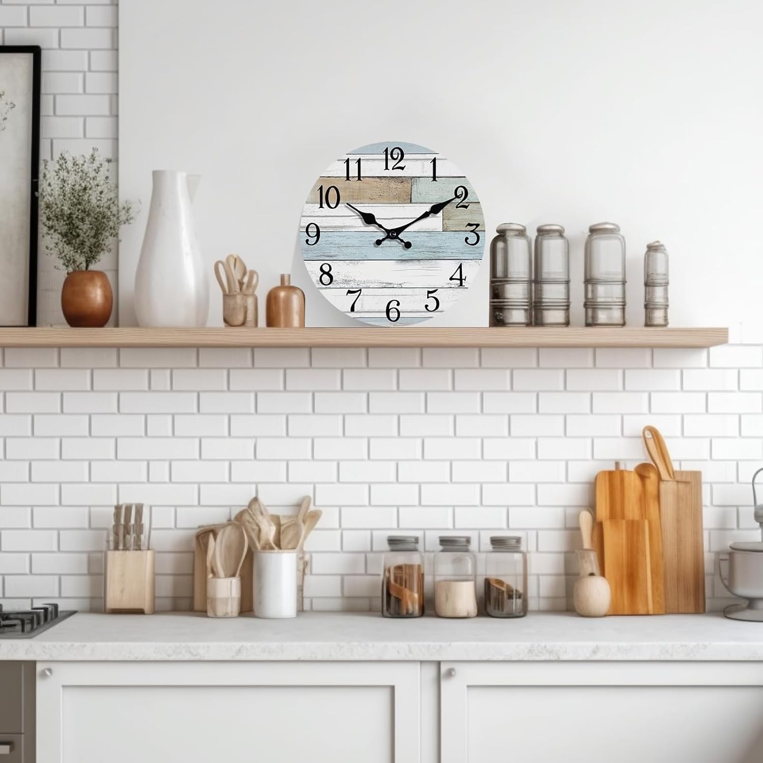 Battery Operated Farmhouse Blue Wall Clock — 14" - View 8