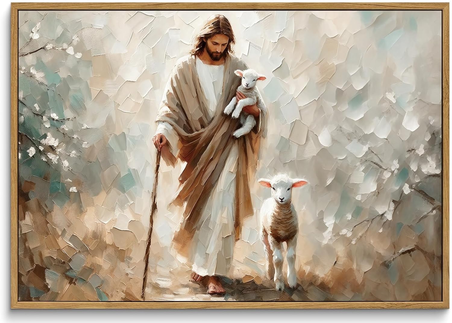 Framed Modern Beige Canvas Wall Art — 16" — Lamb