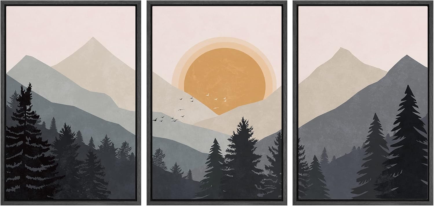 Framed Boho Fabric Wall Art — 16" — 24" x 36" x 3 Panels BLACK