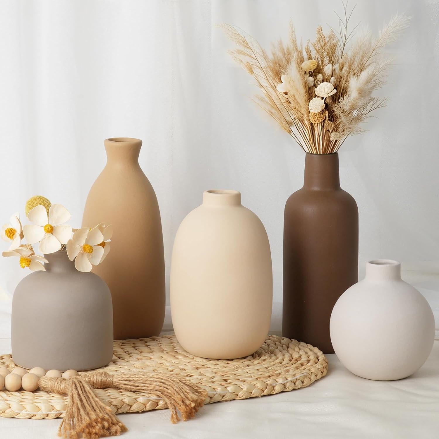 Farmhouse Beige Flower Vase — Set of 3 — 5 Pack-soft Tones