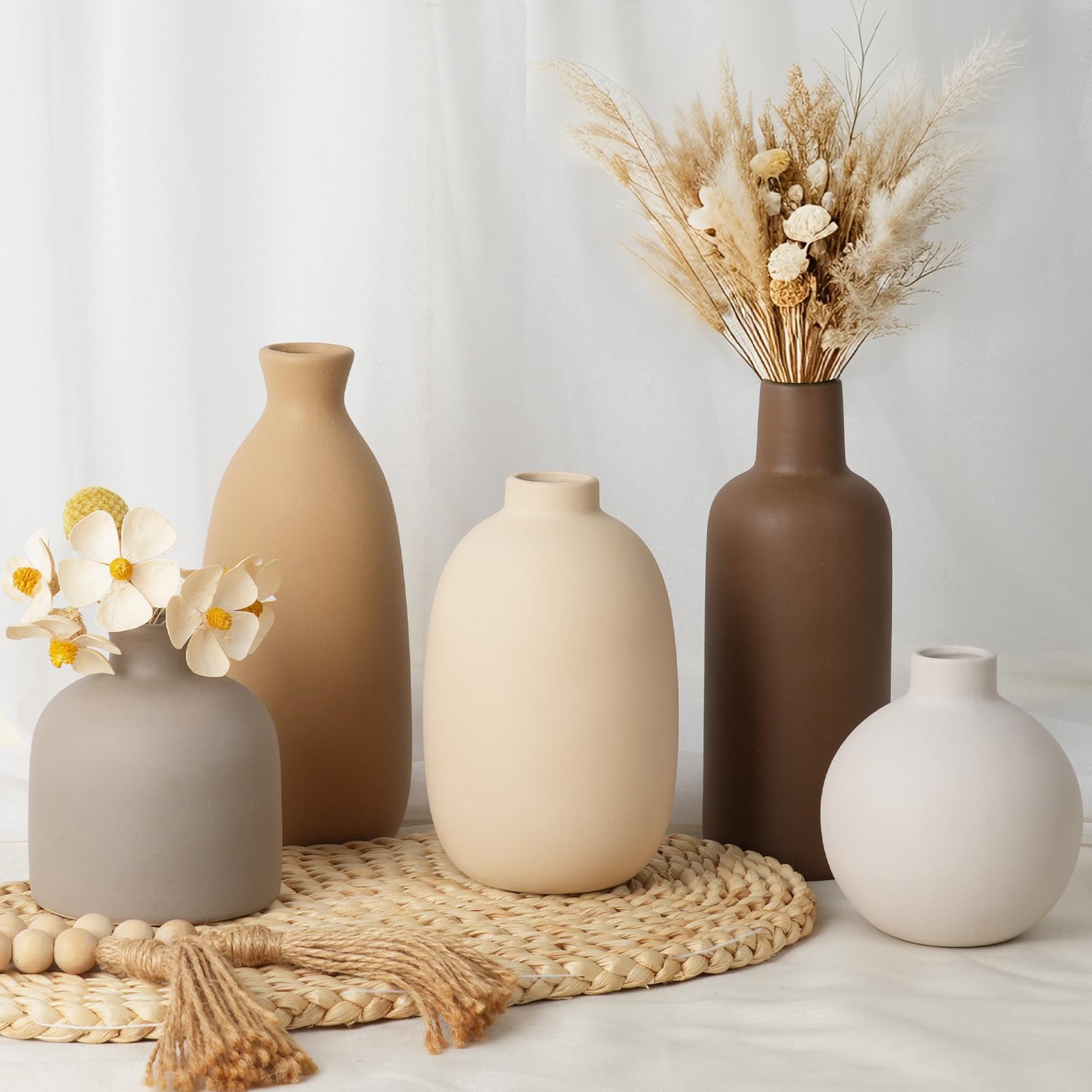 Farmhouse Beige Decorative Vase — Set of 5