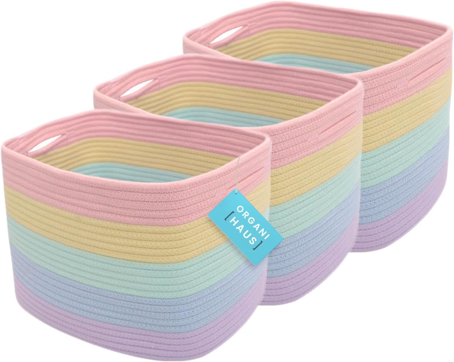 Black Storage Basket — 15" — Rainbow Pastel