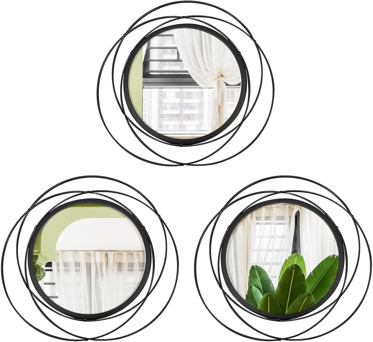 Boho Black Round Mirror — 3 Set Black Circles