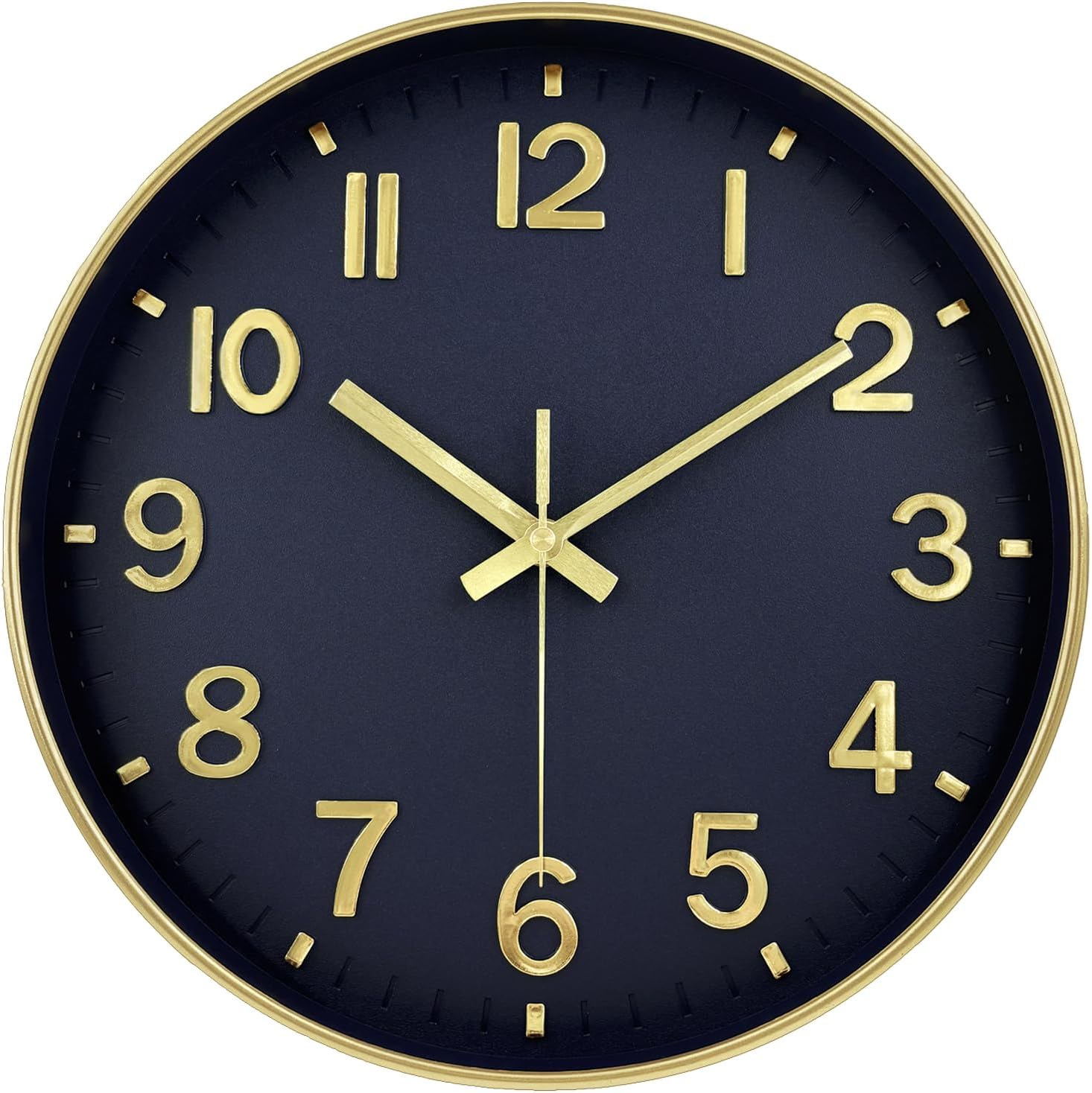Battery Operated Black Wall Clock — 12" — Navy Blue