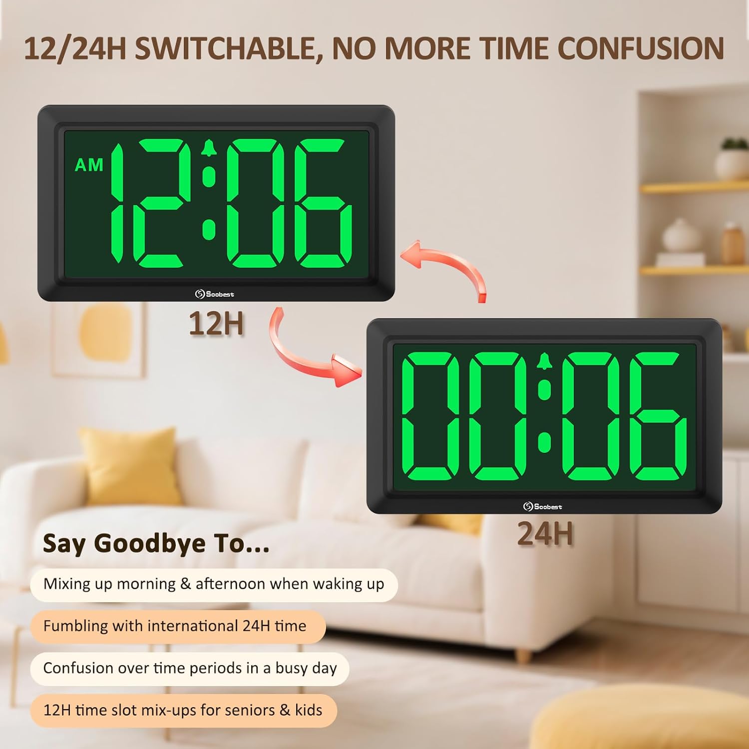 Battery Operated Modern Green Wall Clock — 3.2" - View 8