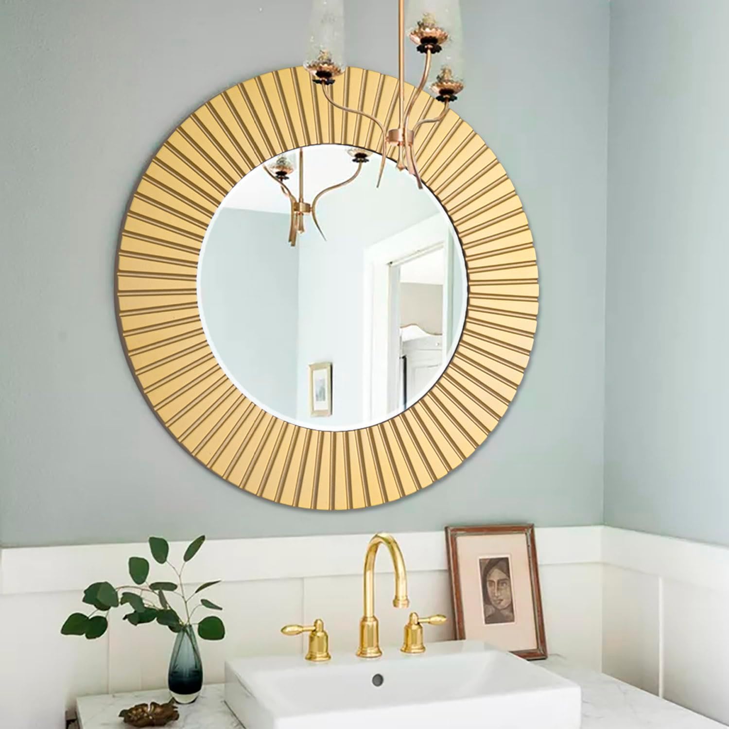Round Luxe Black Wall Mirror — 30" — Gold