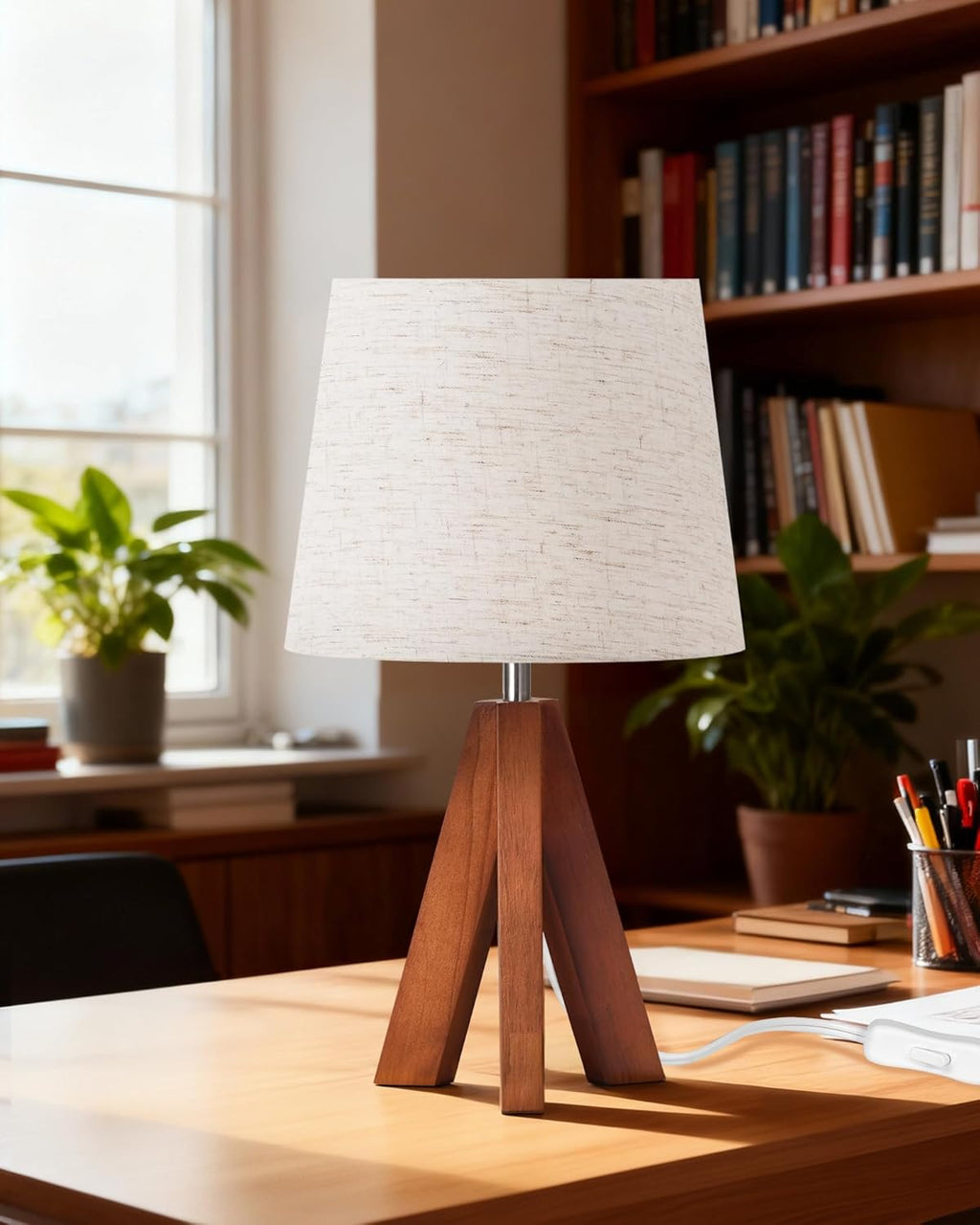 Linen Modern Beige Bedside Lamp — 6" - View 8