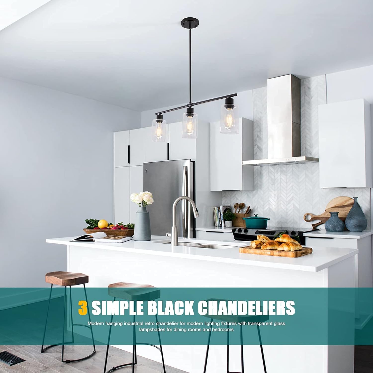 Farmhouse Black Chandelier — 3-Light - View 8