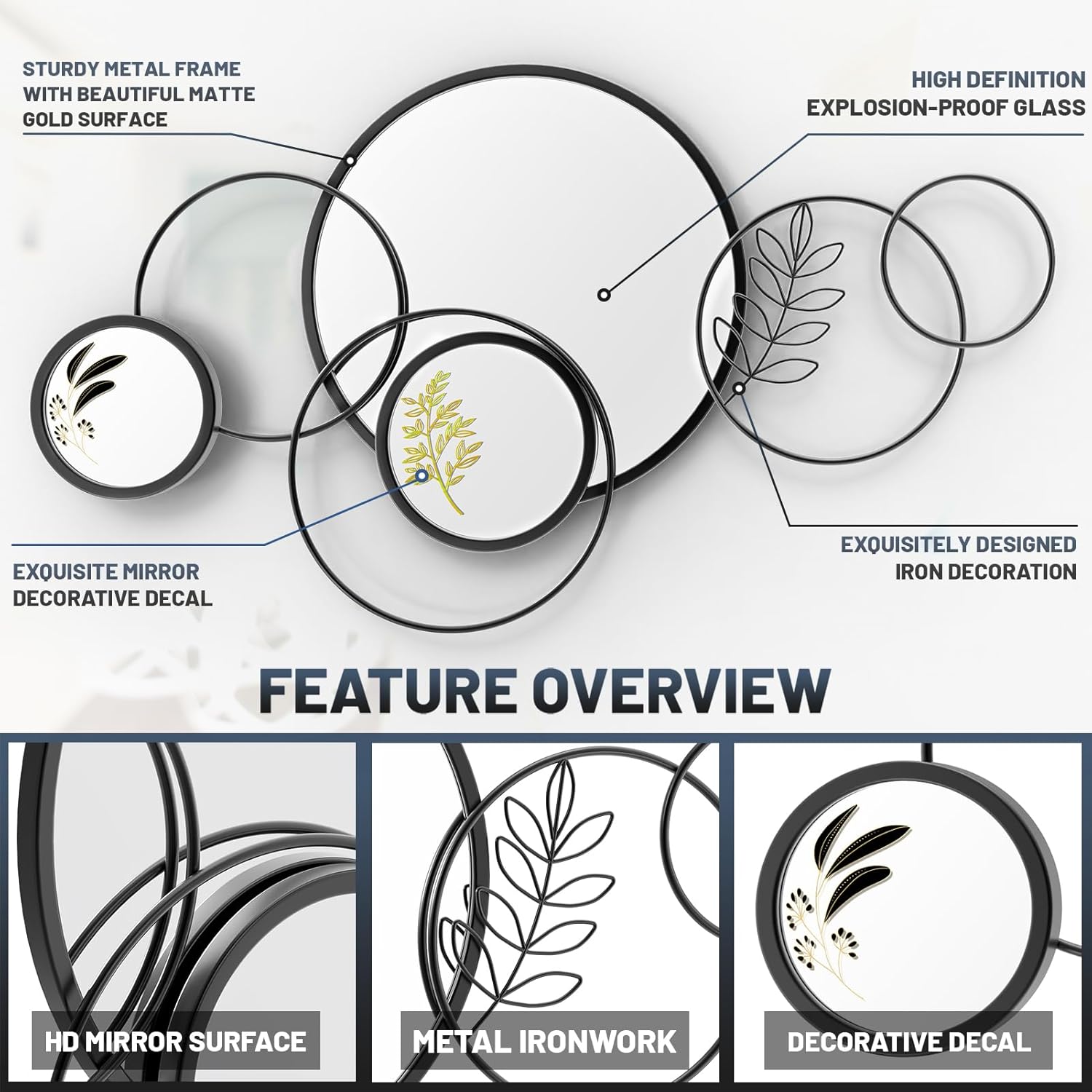 Round Metal Wall Mirror — 45" - View 3