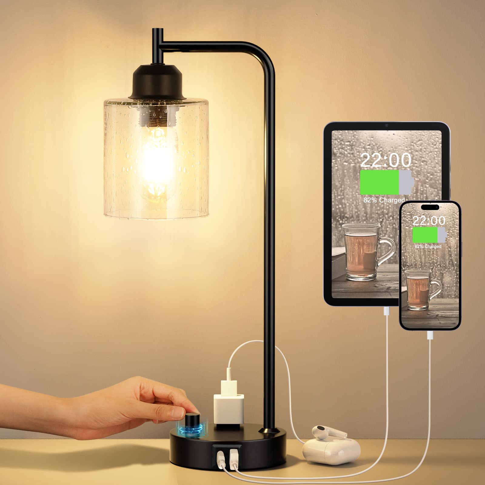 Dimmable Brown Nightstand Lamp