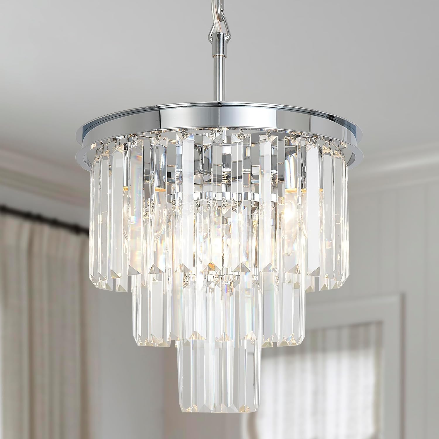 Luxe Black Chandelier — 18" — Chrome