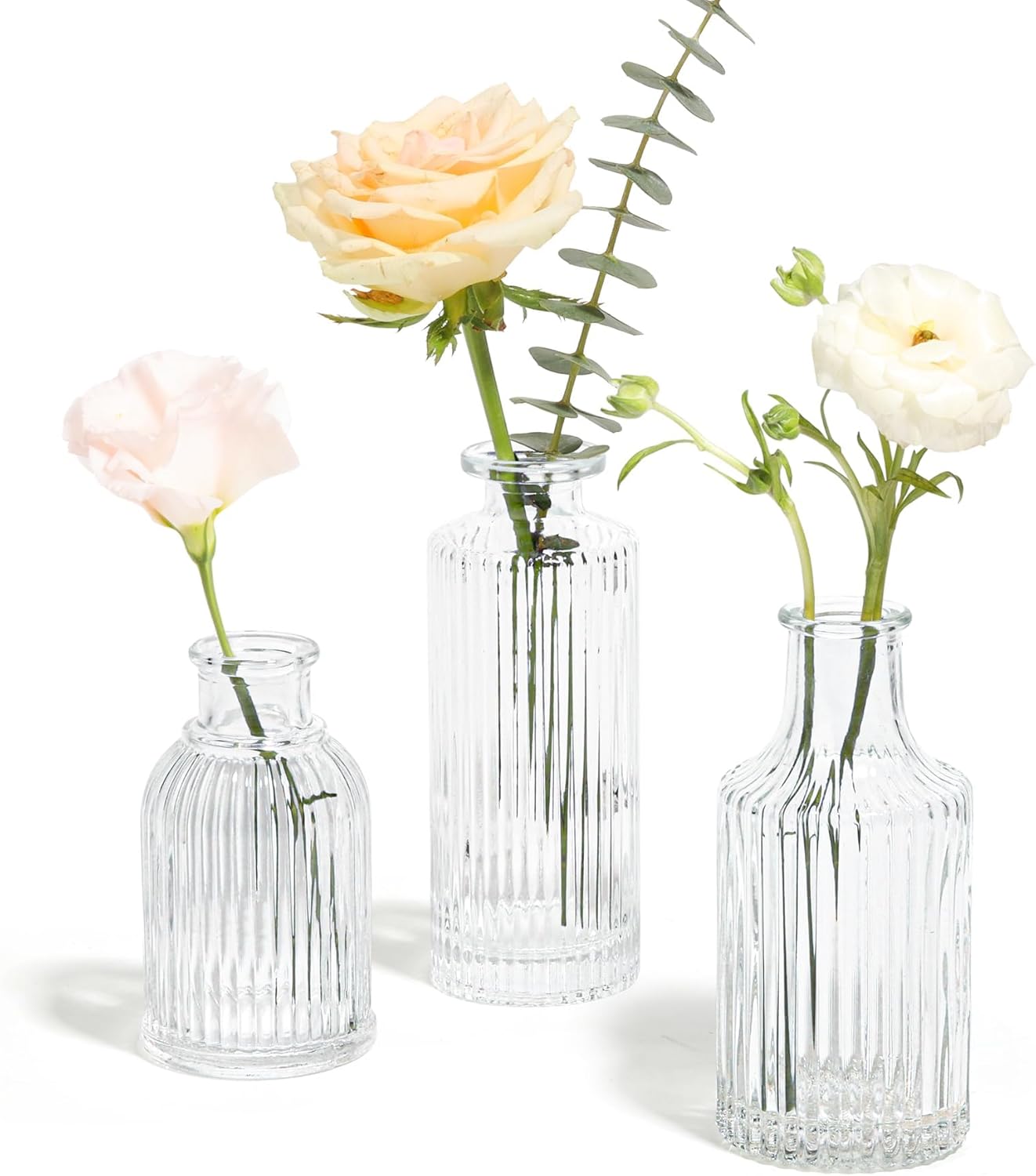 Vintage Glass Flower Vase — Set of 3 — Clear