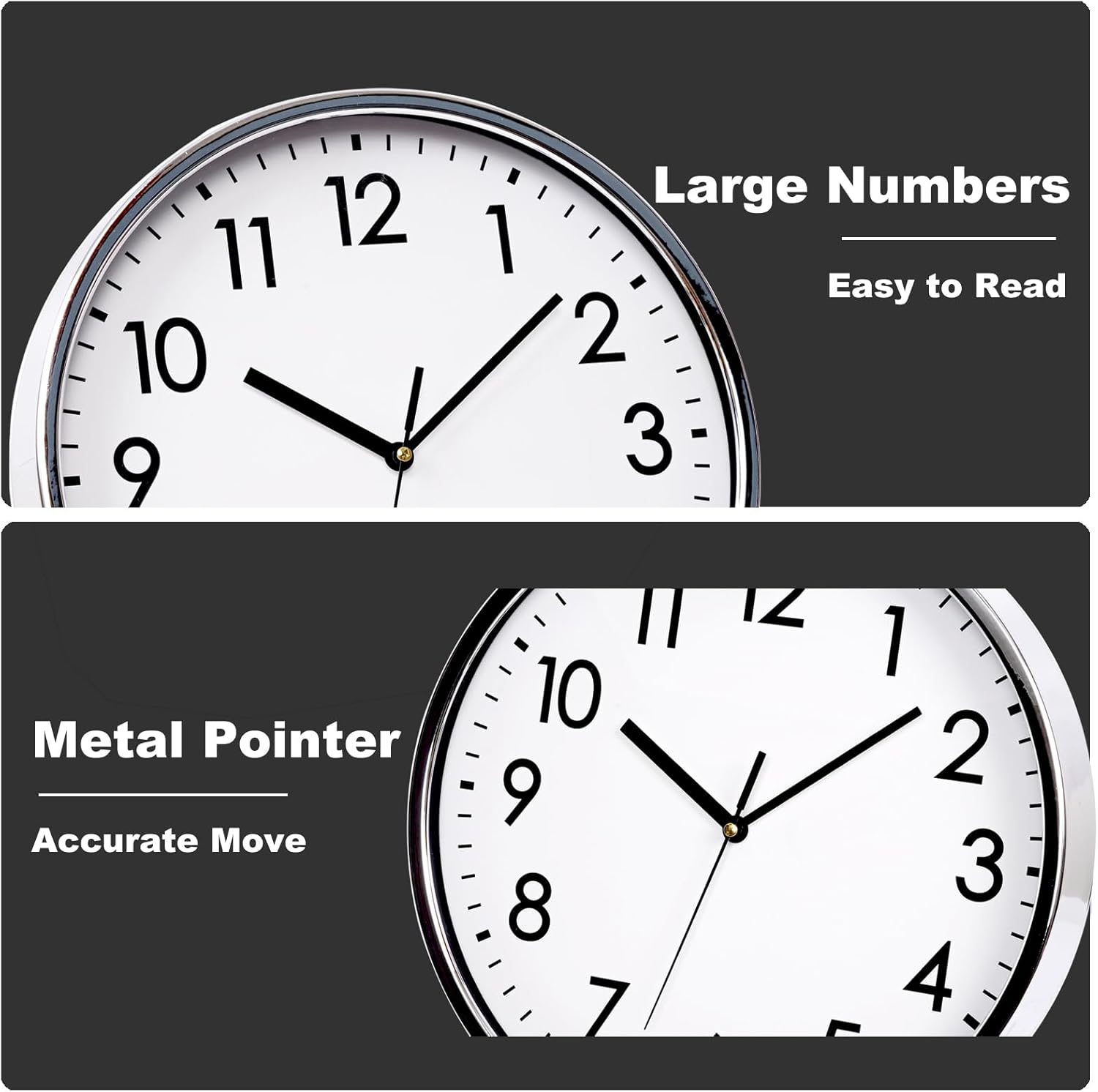 Battery Operated Modern Silver Wall Clock — 12" - View 5
