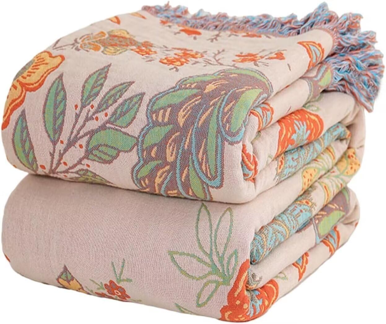 Vintage Boho Beige Throw Pillow — 50" — D-orange