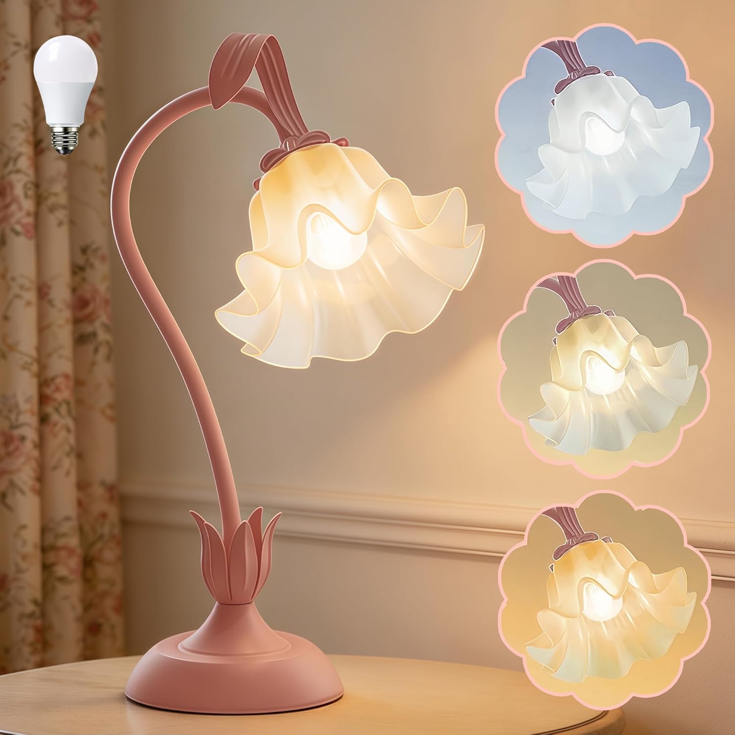 Vintage Green Bedside Lamp — pink lamp
