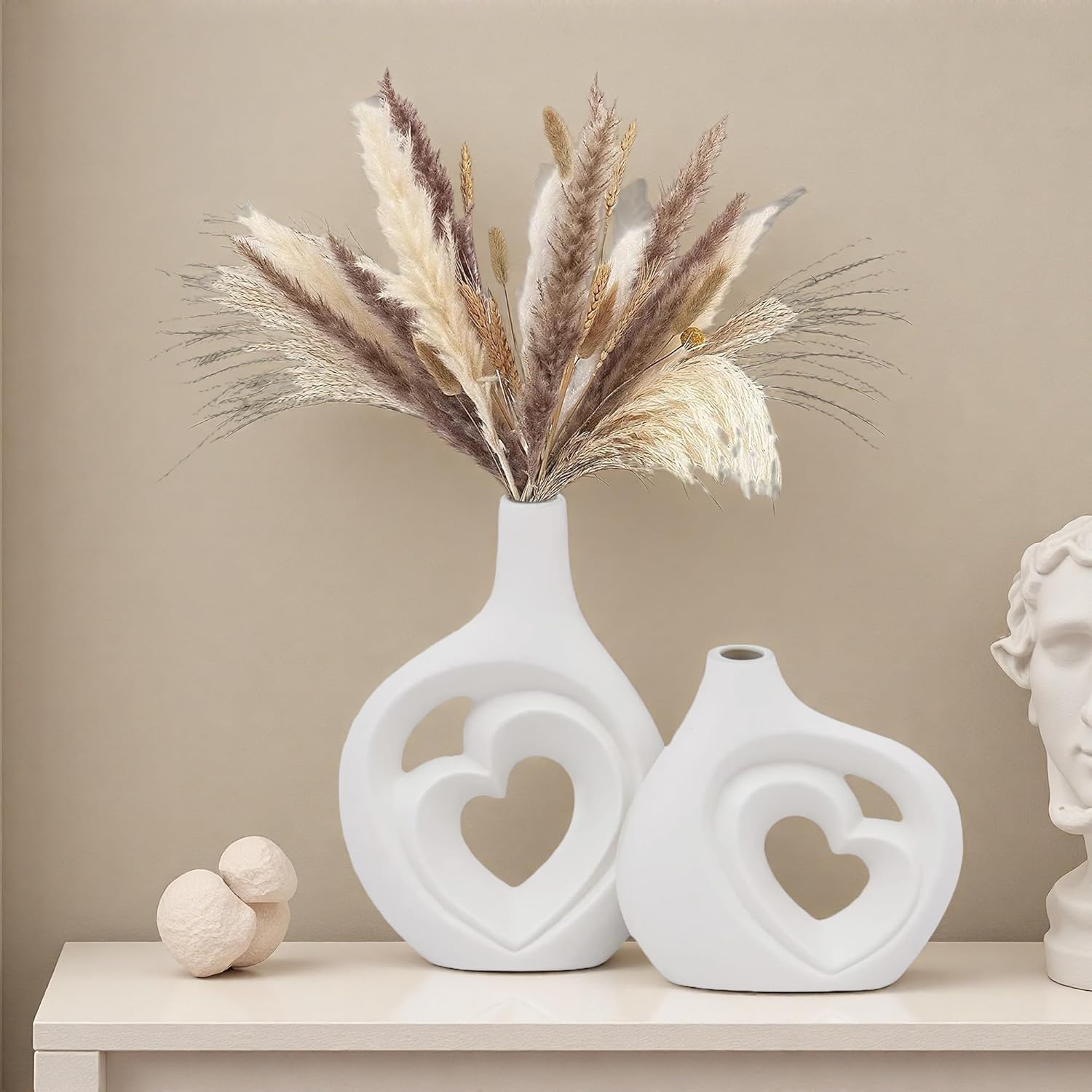 Boho Beige Flower Vase — Set of 2 — White-01