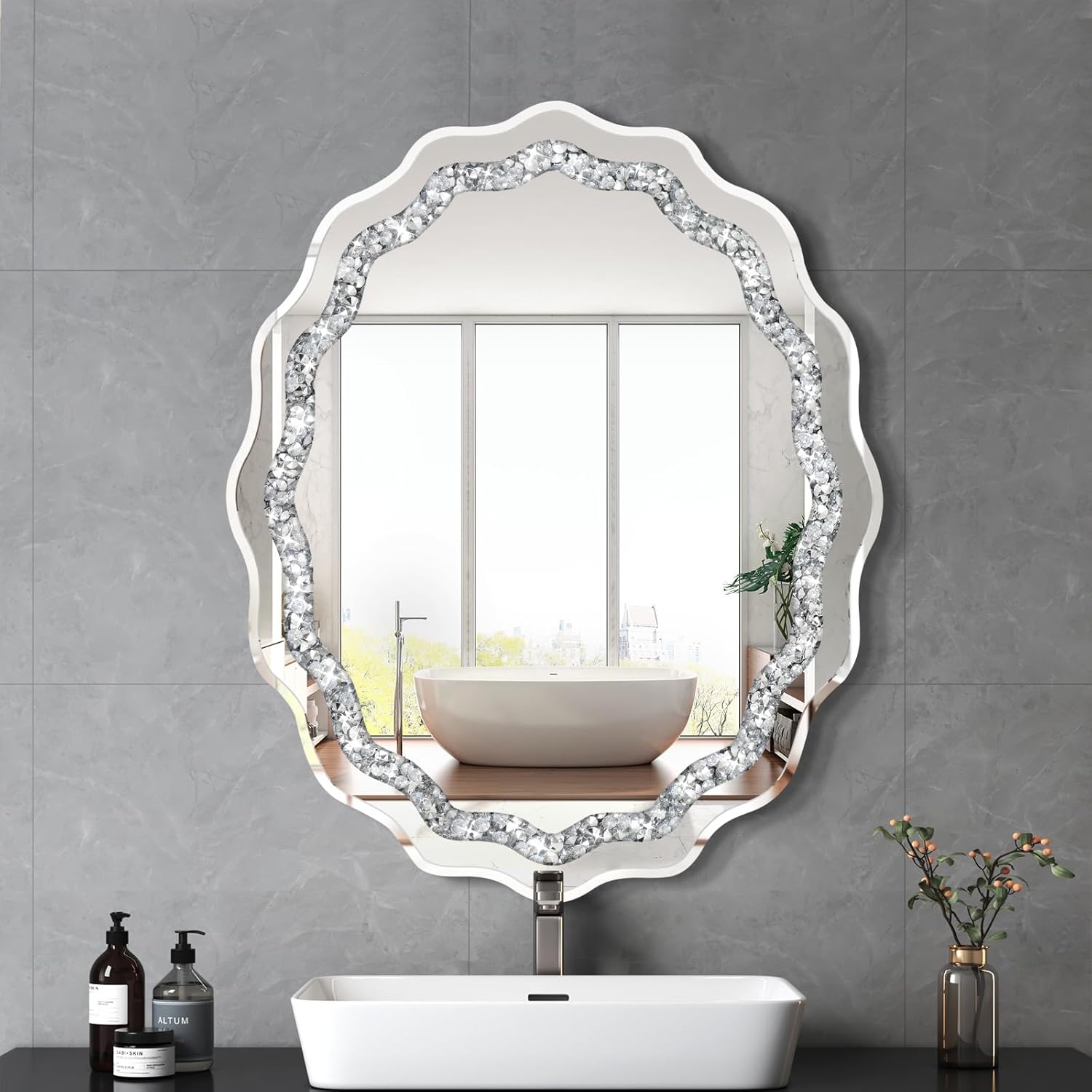 Beveled Luxe Silver Wall Mirror — 31.5" — Silver With Diamond