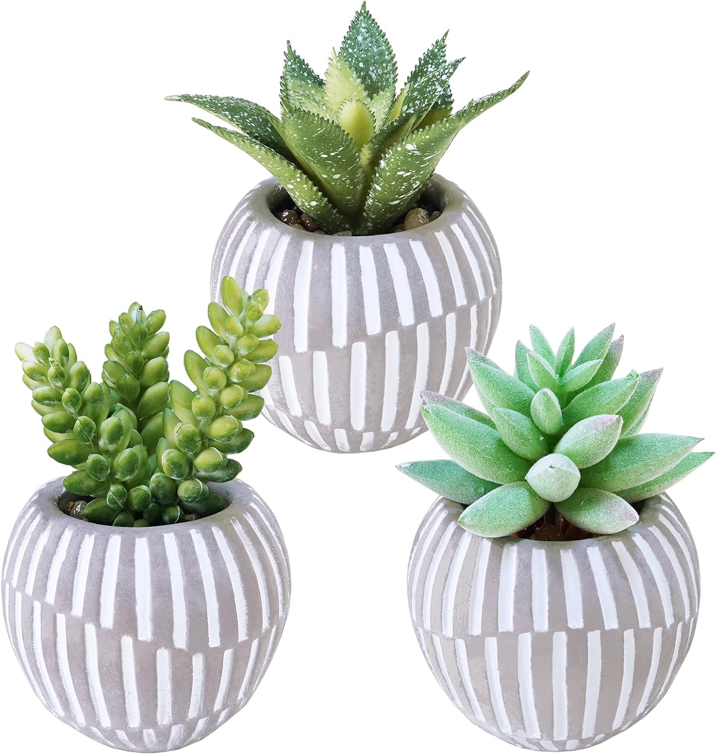 Black Artificial Plant — Set of 3 — Gray Pots