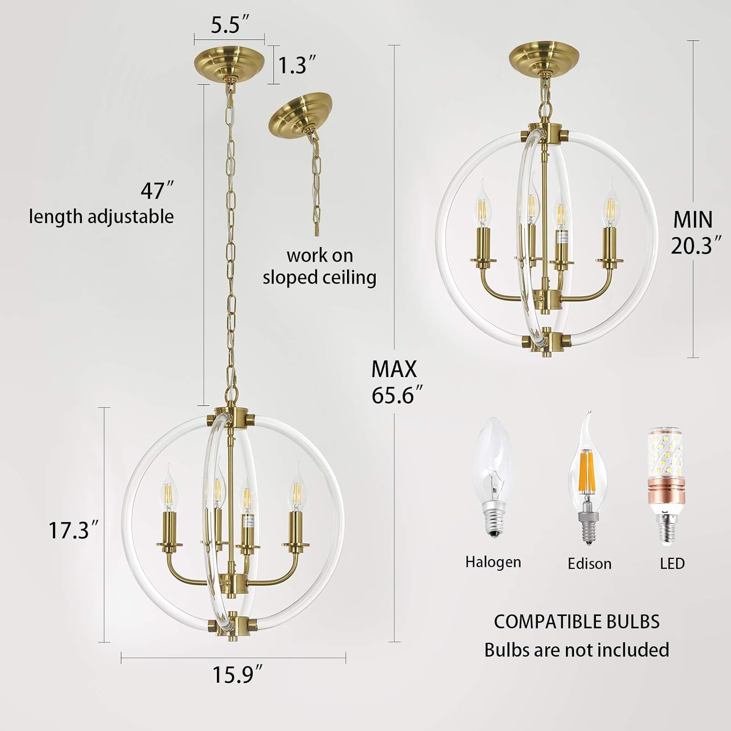 Farmhouse Metal Chandelier — 4-Light - View 3