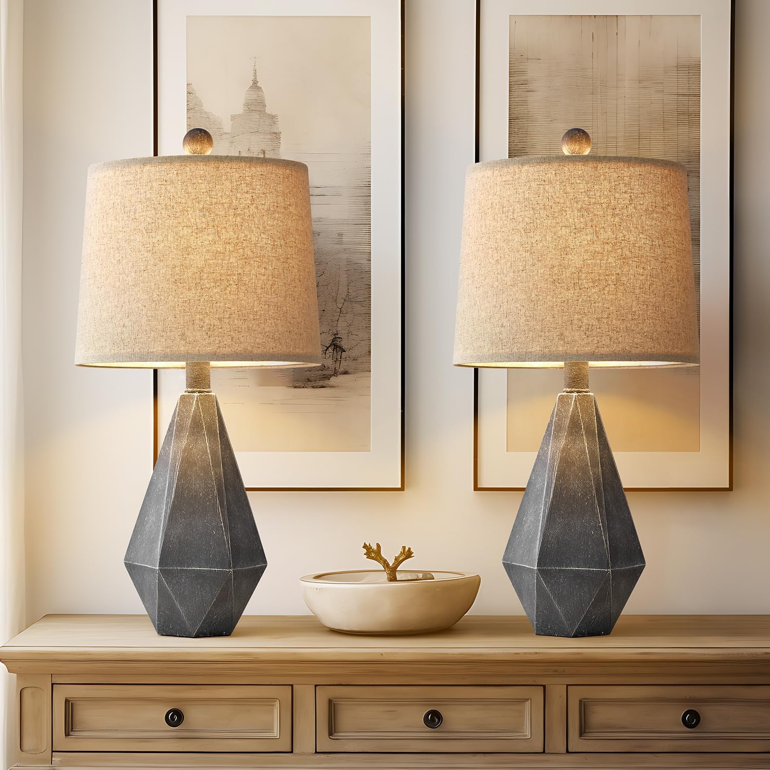 Linen Farmhouse Black Nightstand Lamp — 20.25" — Dark Grey