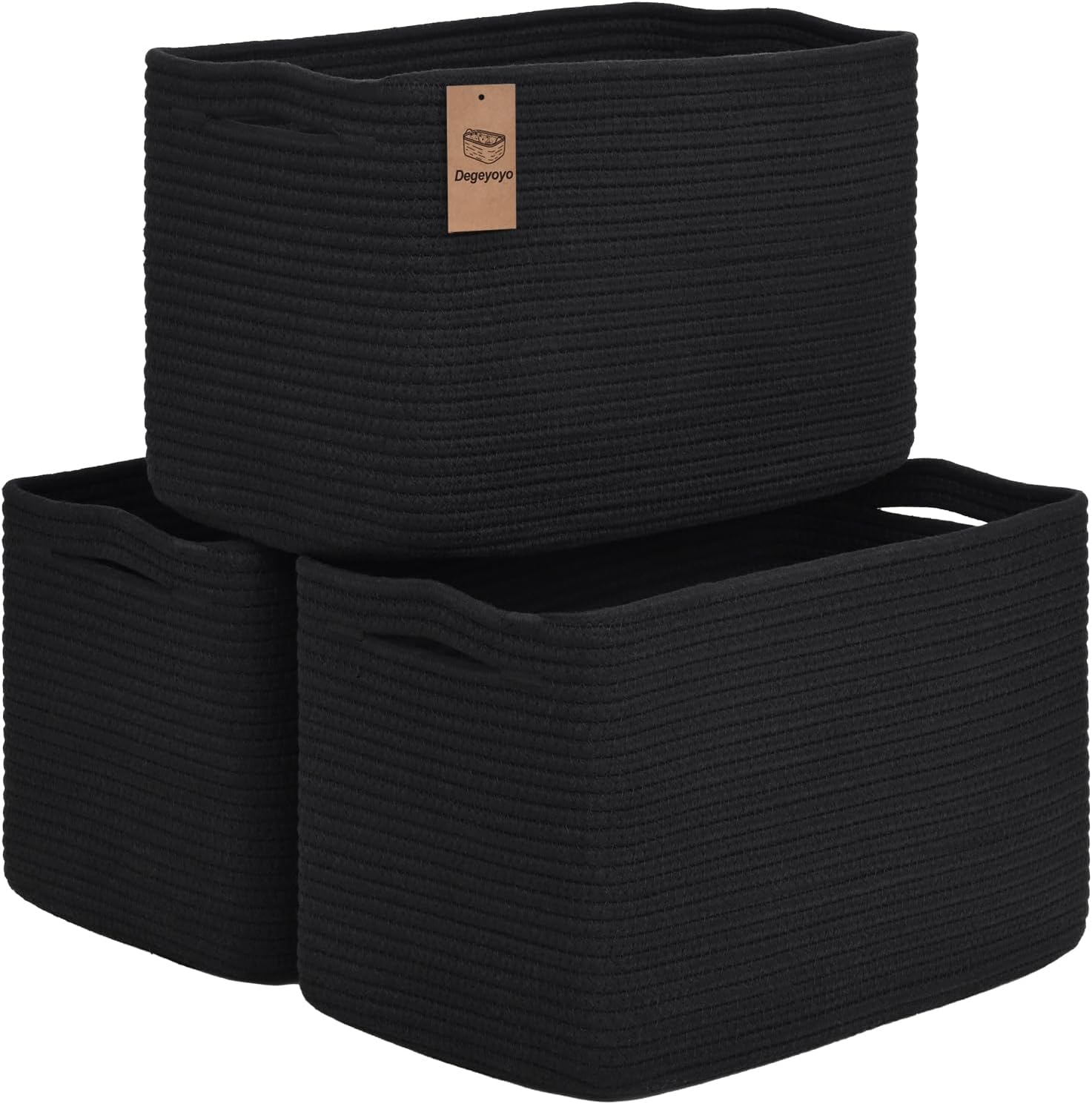 Boho Black Woven Basket — 15" — Black