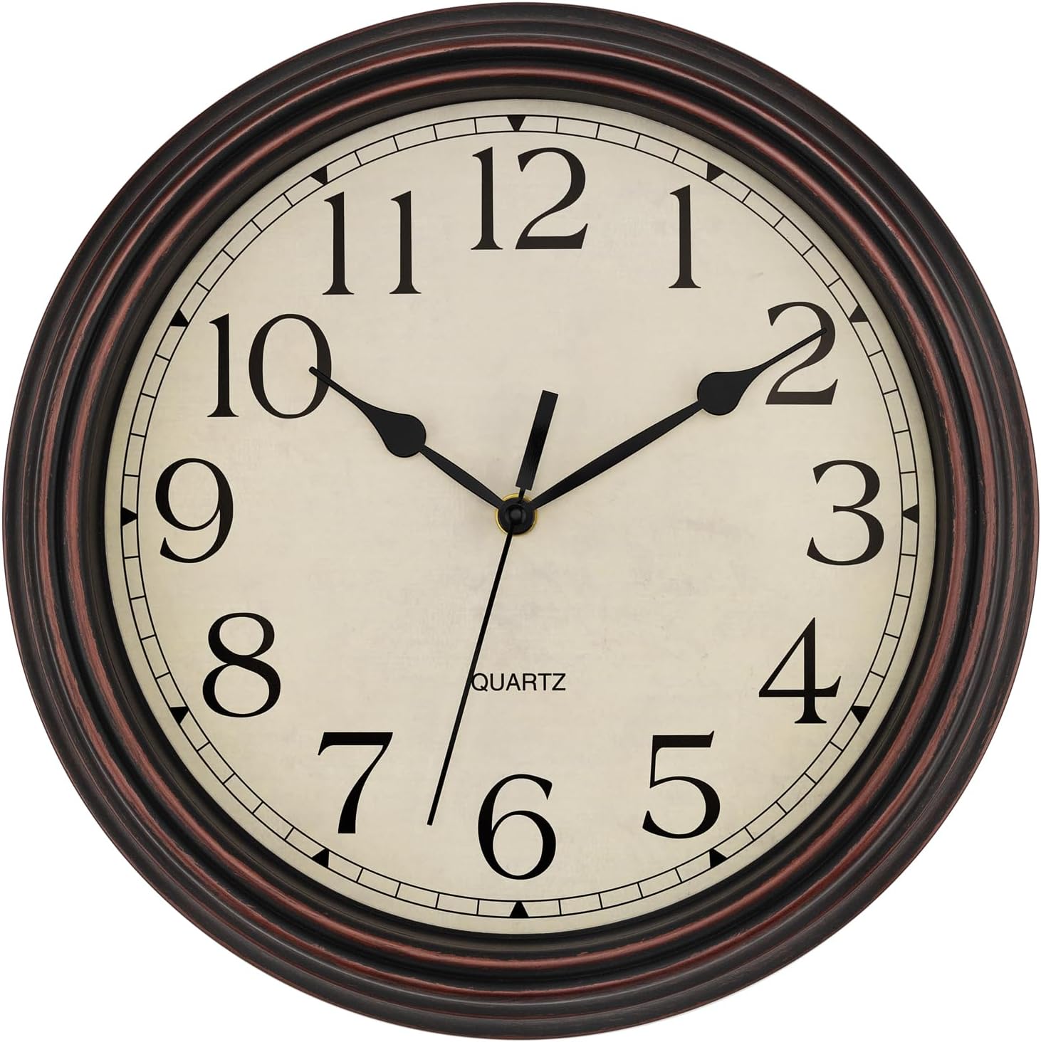 Battery Operated Mid-Century Black Wall Clock — 12" — Bronze Classic Vintage