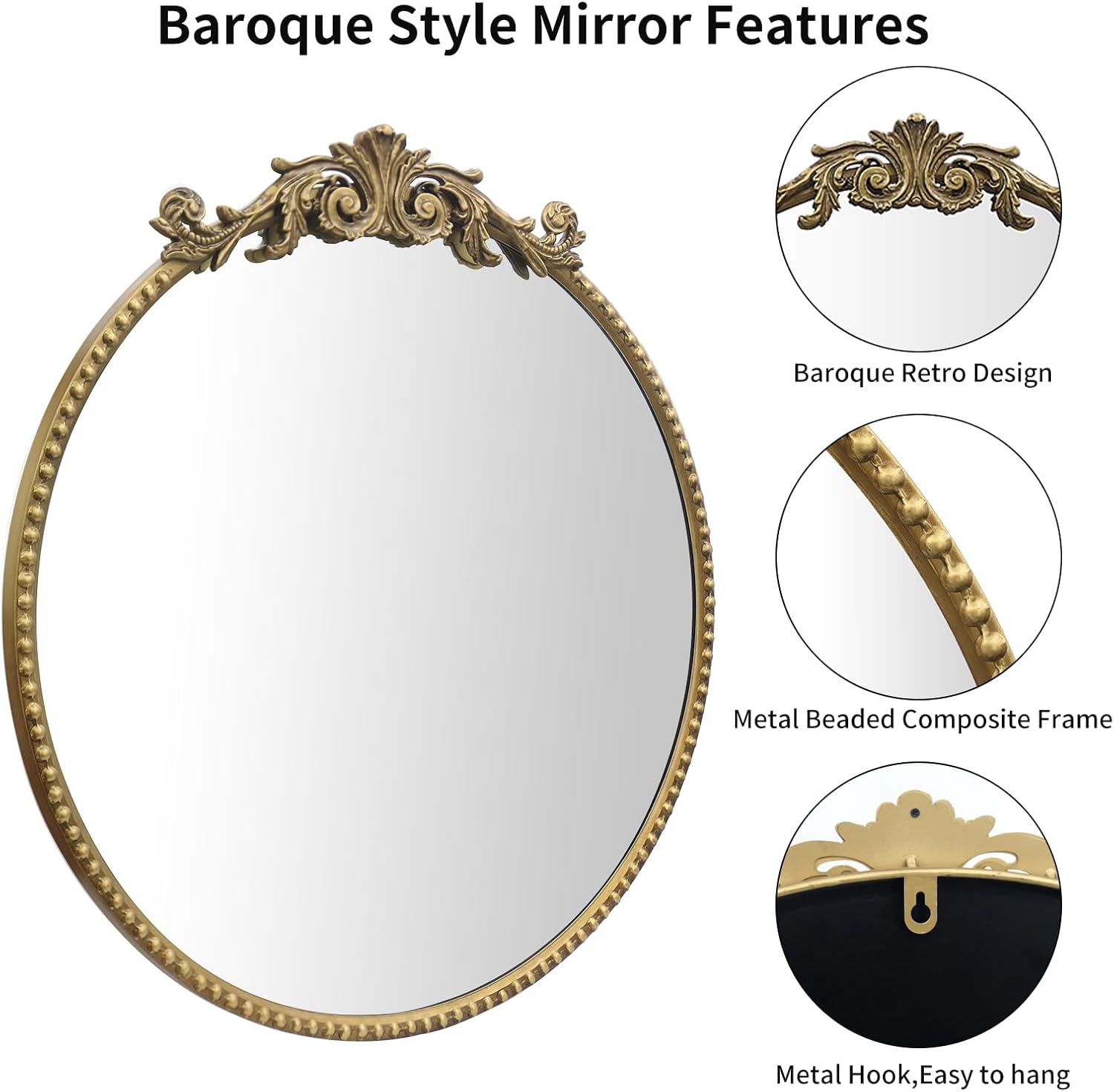 Round Luxe Black Wall Mirror — 28" - View 2