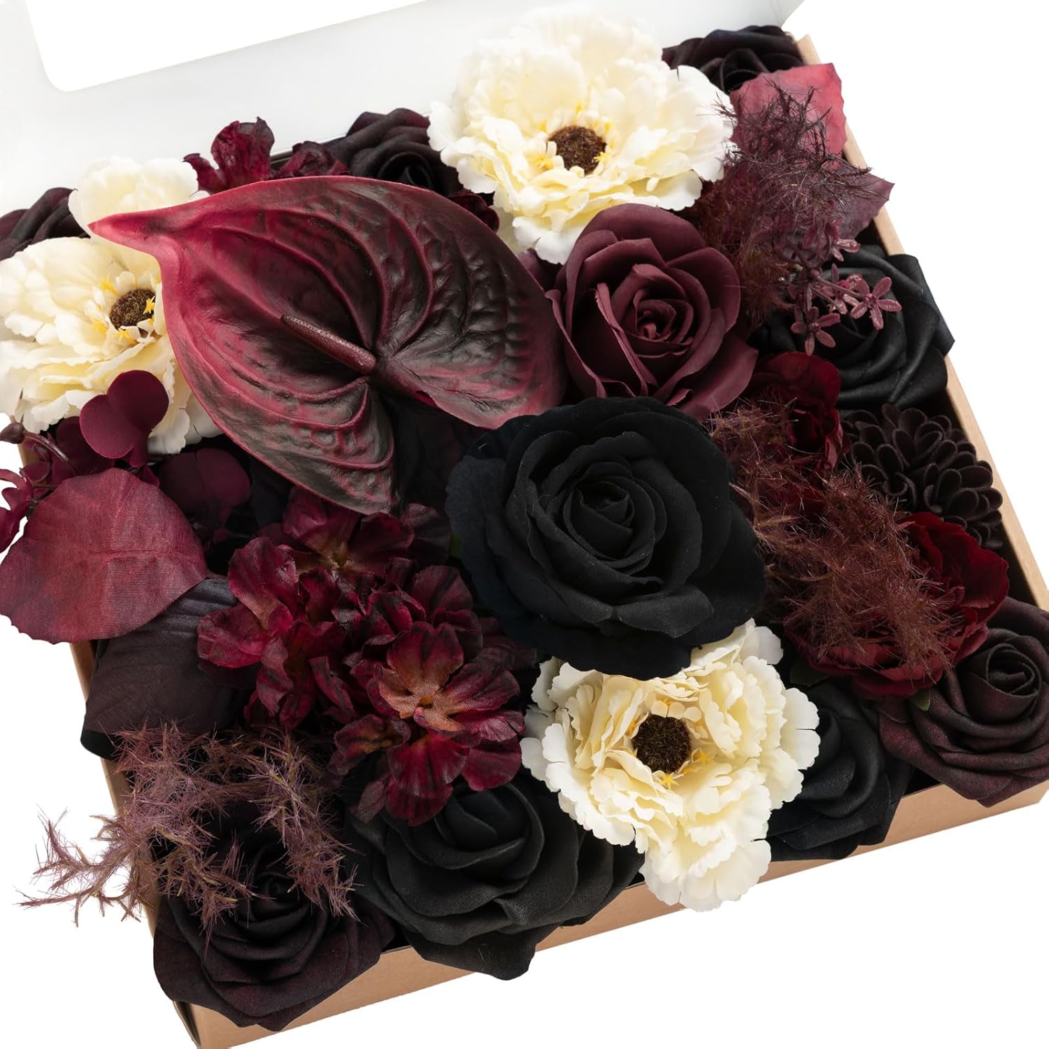 Black Artificial Plant — Red-burgundy & Black