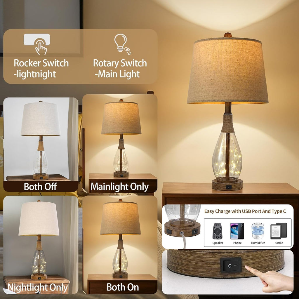 USB Boho Black Bedside Lamp — Set of 2 - View 2