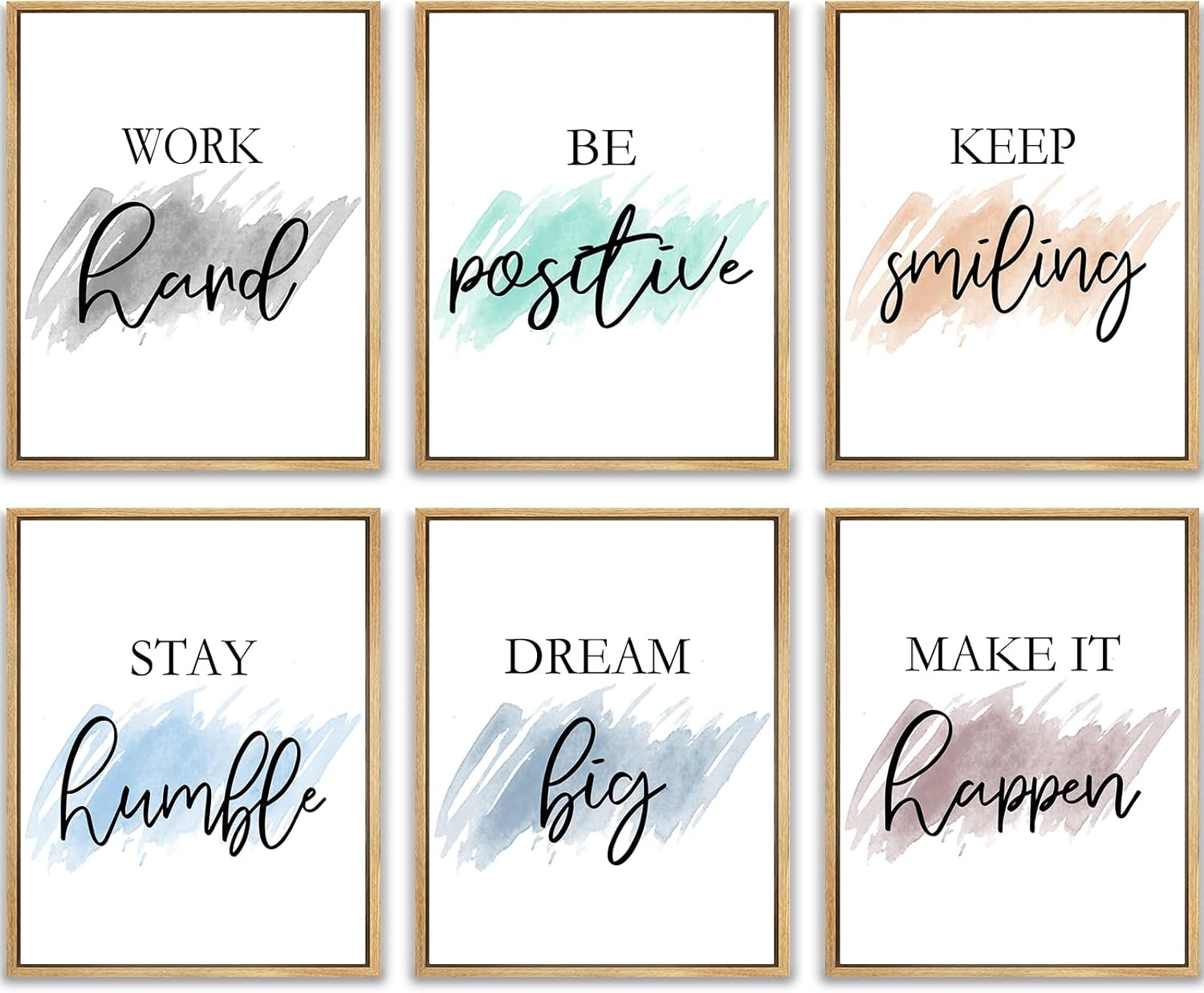 Beige Framed Wall Art — 12" — White Motivvational Wall Art, Natural Frames