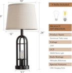 USB Farmhouse Black Bedside Lamp — 24" - View 6