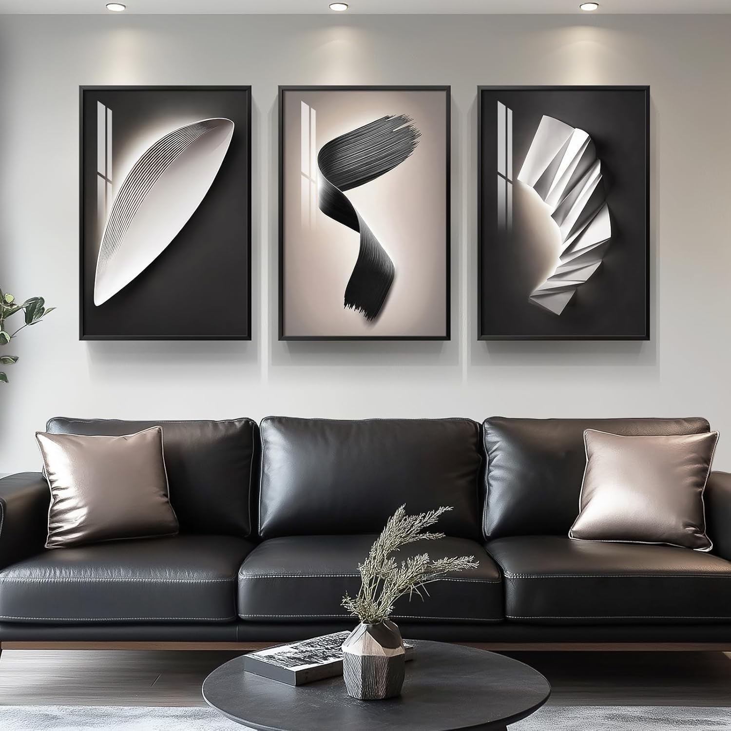 Framed Luxe Black Wall Decor — 36" — 30" H X 20" W X 3pcs