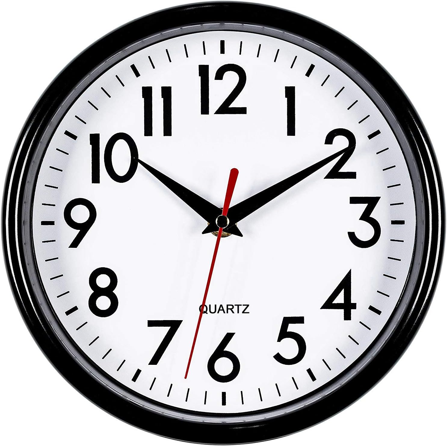 Battery Operated Mid-Century Black Wall Clock — 8" — Black