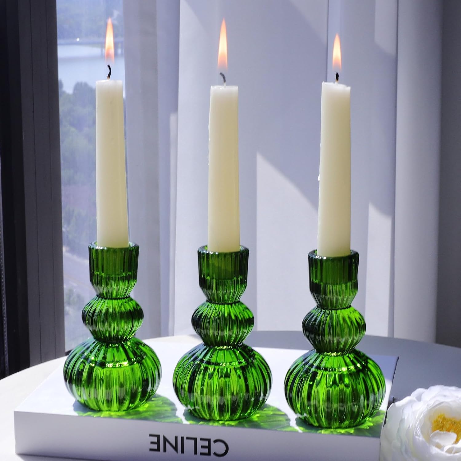 Vintage Boho Green Candle — 4.3" — Green