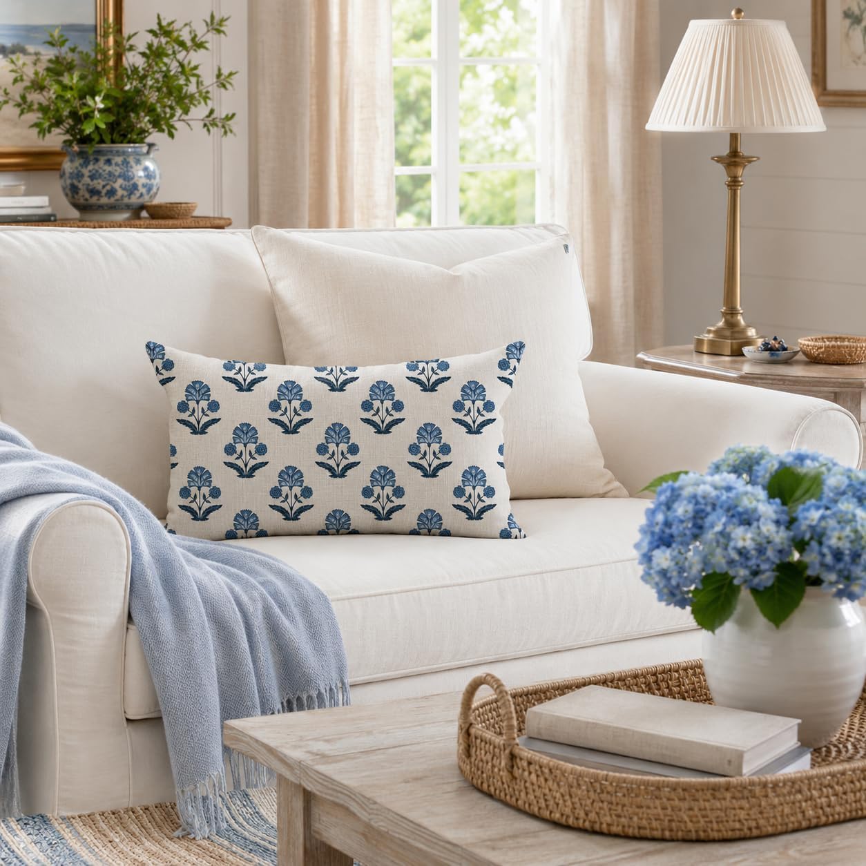 Lumbar Boho Blue Throw Pillow Cover — 20" - View 2