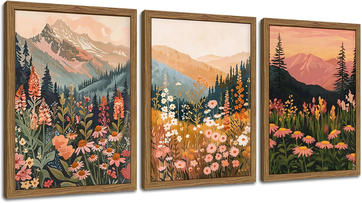 Framed Boho Wood Canvas Wall Art — 16" — Colourful