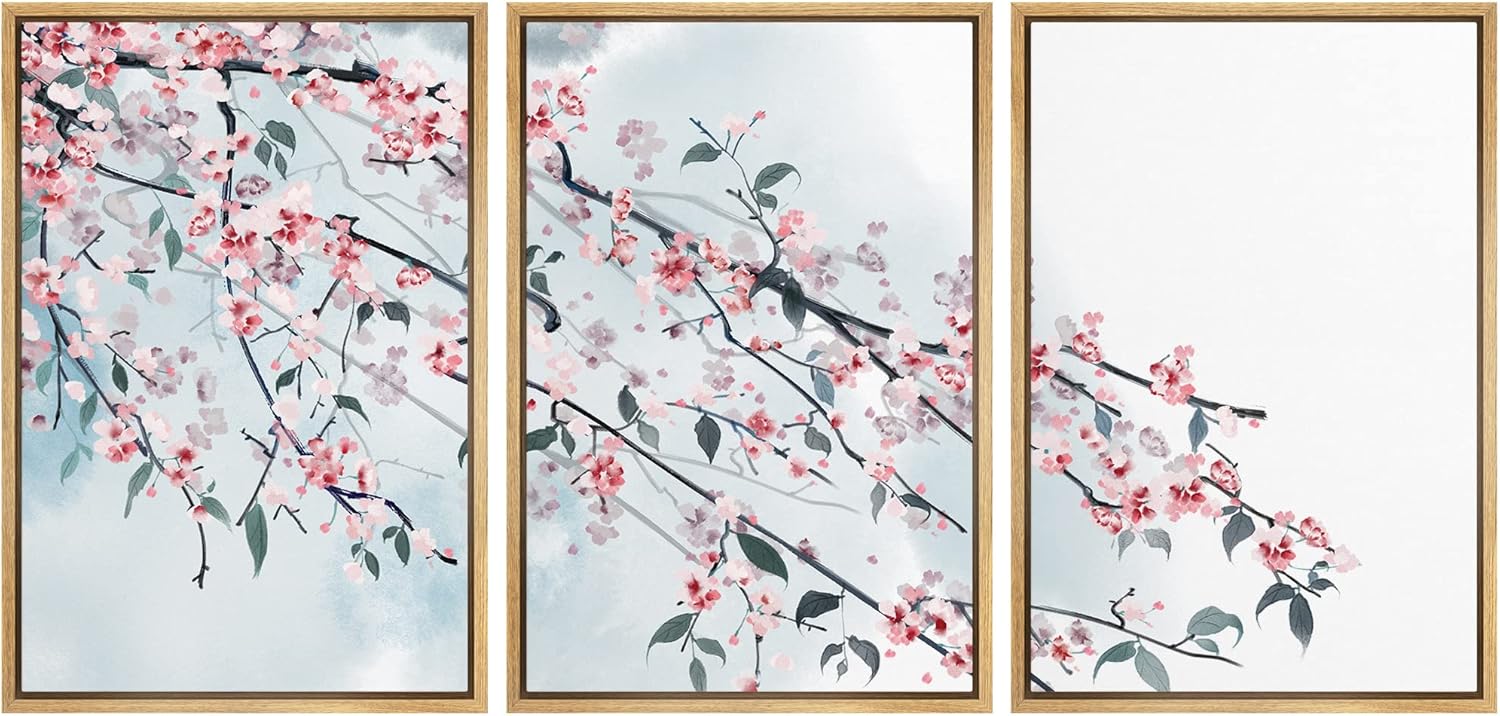Framed Boho Fabric Wall Art — 24" — 16" x 24" x 3 Panels NATURAL