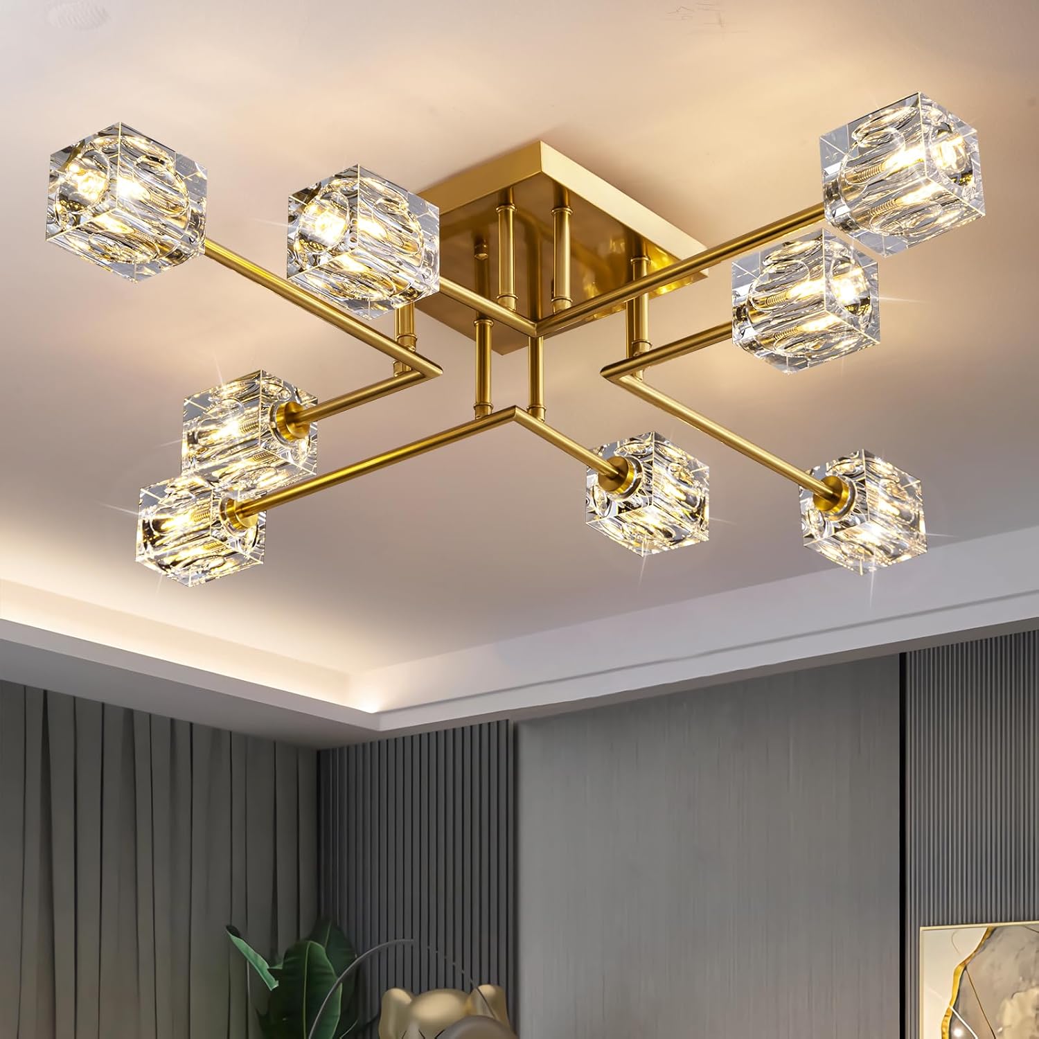 Adjustable Luxe Black Chandelier — 8-Light — Gold (8-light)
