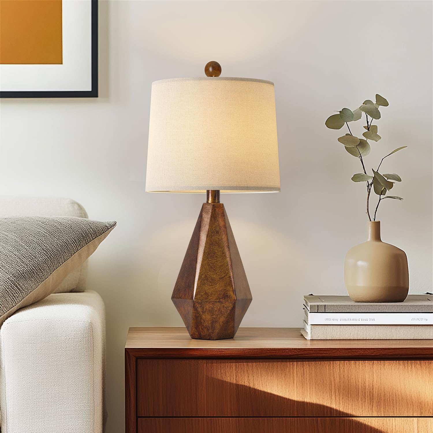 Linen Farmhouse Black Nightstand Lamp — 20.25" — Golden Brown
