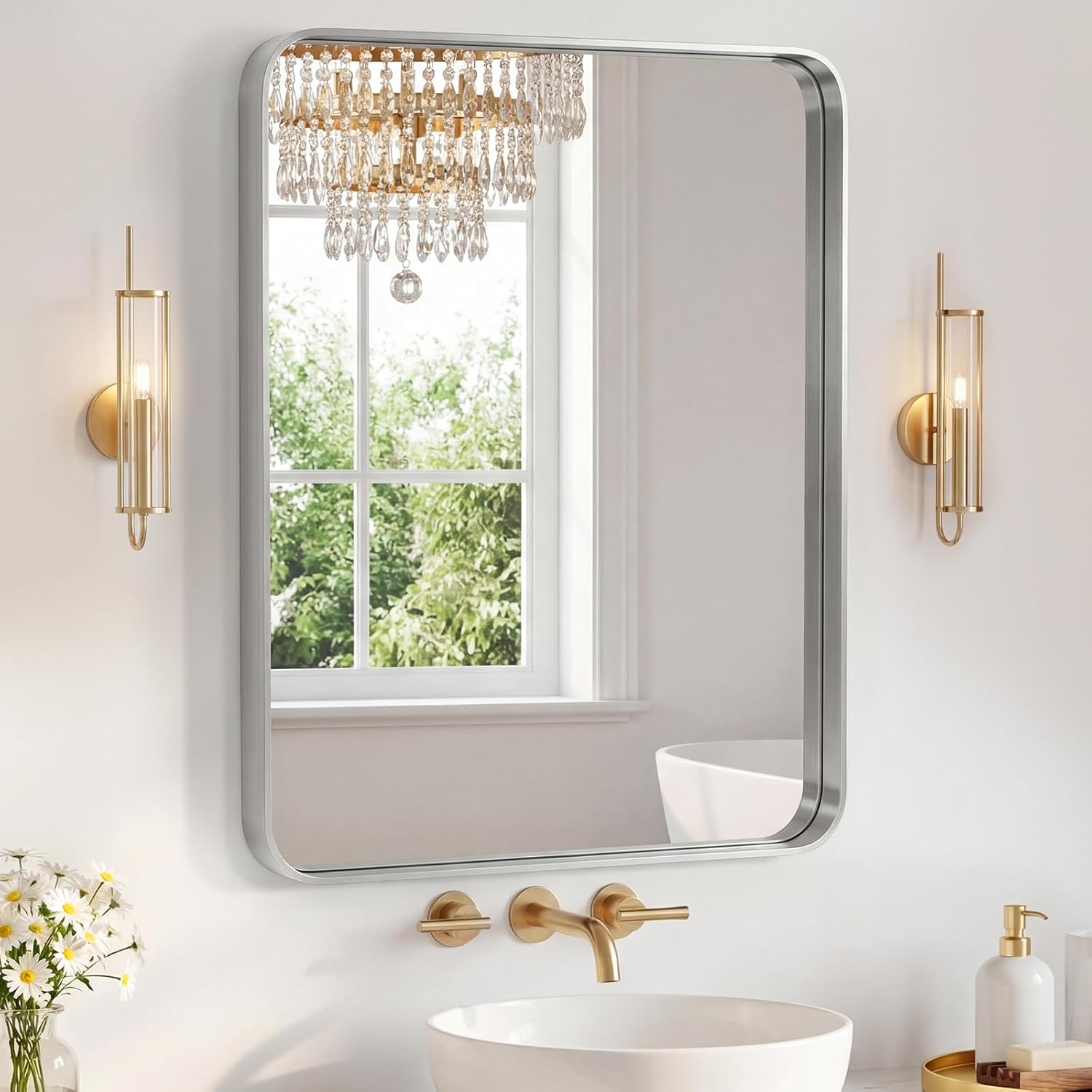 Framed Luxe Black Mirror — 36" — Silvery-rect
