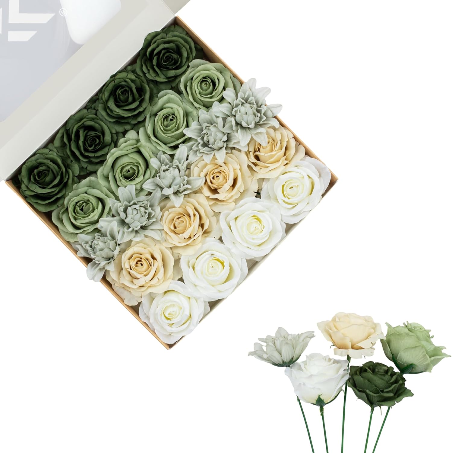 Beige Artificial Flowers — Green & Gray