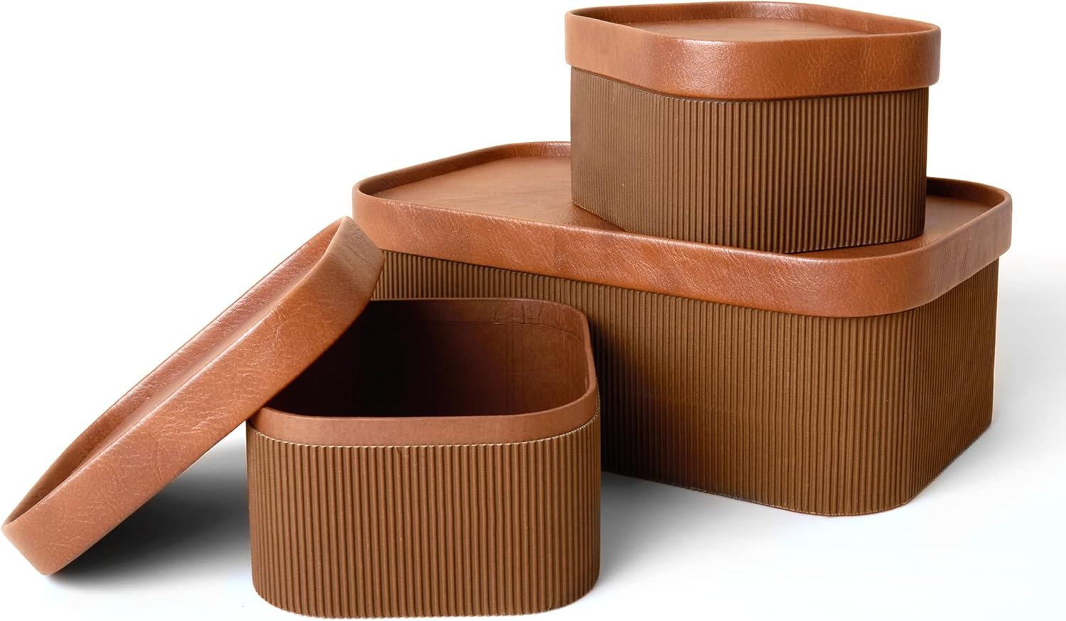 Beige Storage Basket — Set of 3 — Chocolate Brown