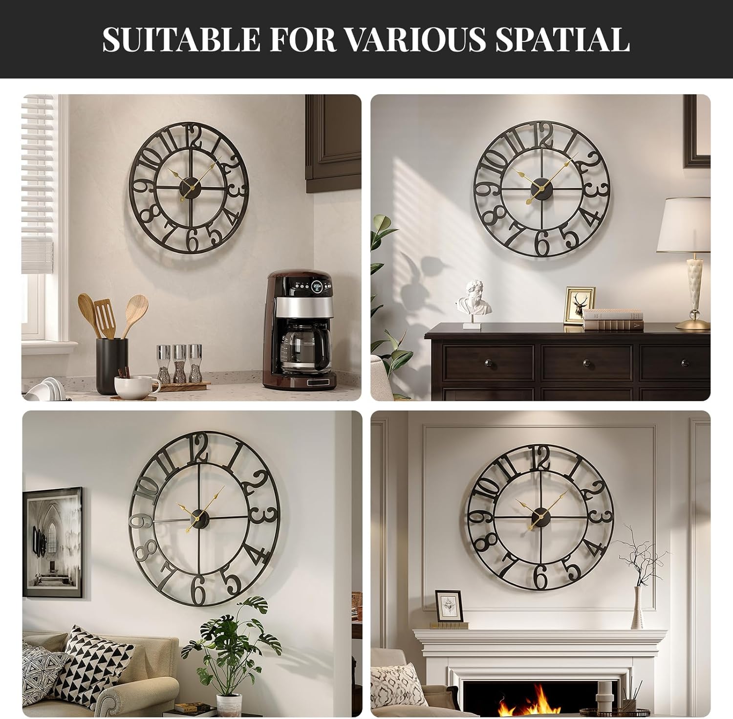 Battery-Operated Modern Black Wall Clock — 30" - View 8