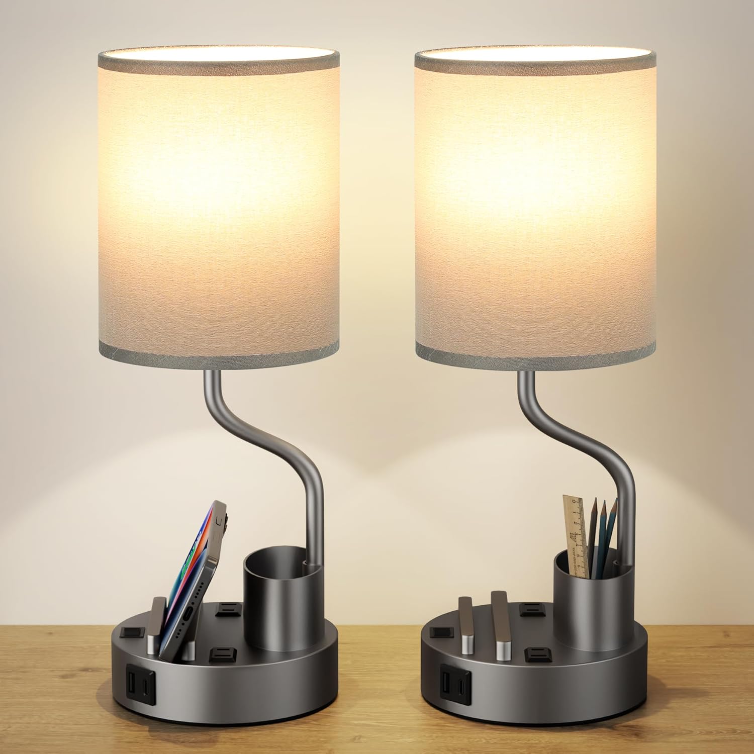 USB Beige Desk Lamp — Set of 2 — Gray