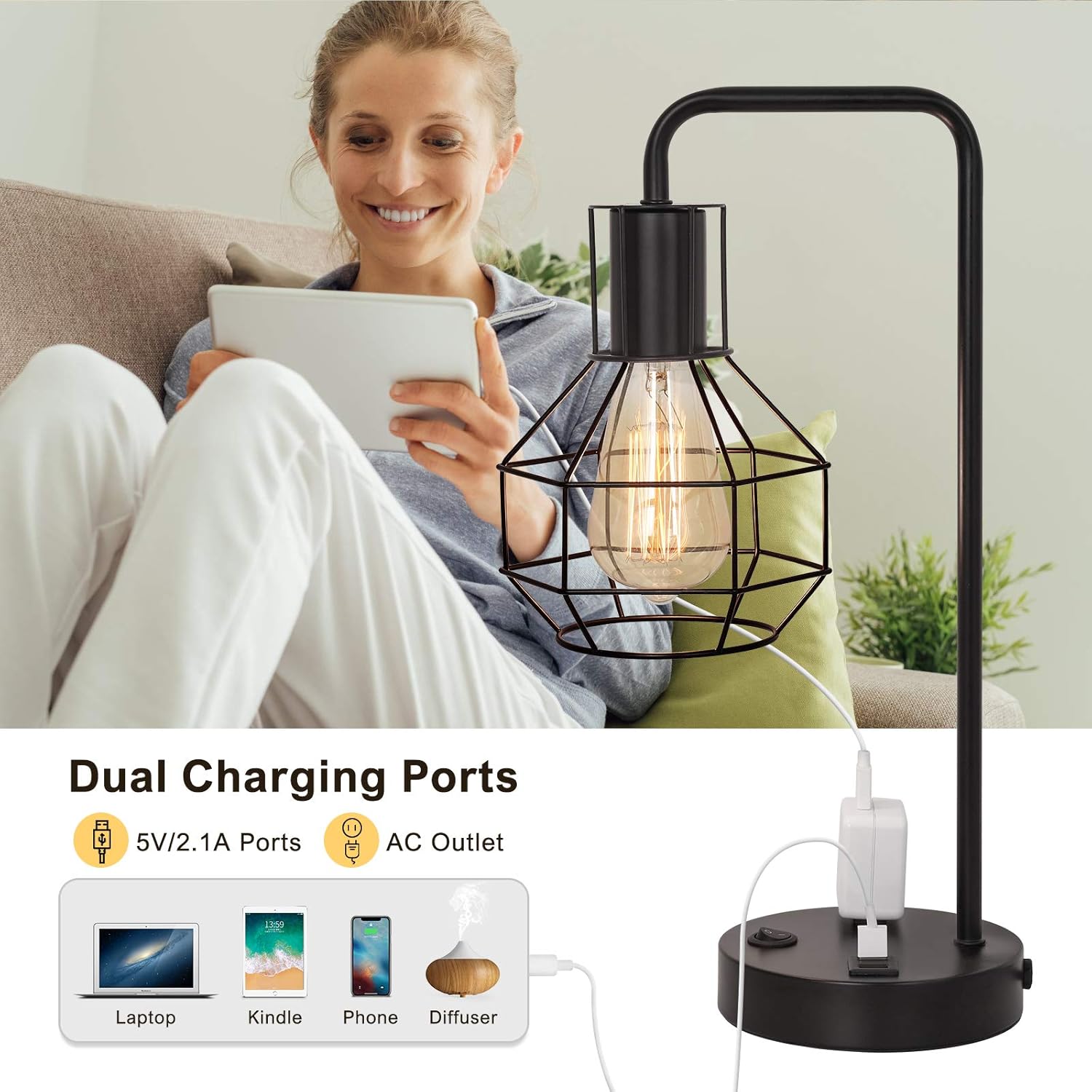 USB Farmhouse Metal Desk Lamp - View 6